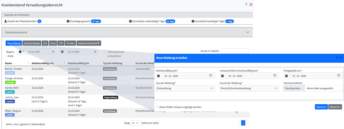 Krankmeldung und Krankenstand mit dem EP Enterprise Portal