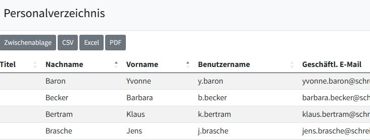 Personalverzeichnis mit Mitarbeiterkontakdaten im EP Enterprise Portal