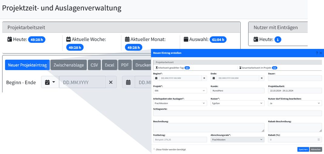 Projektzeiterfassung mit dem EP Enterprise Portal