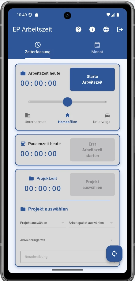 Arbeits- und Projektzeiten mobile erfassen im EP Enterprise Portal
