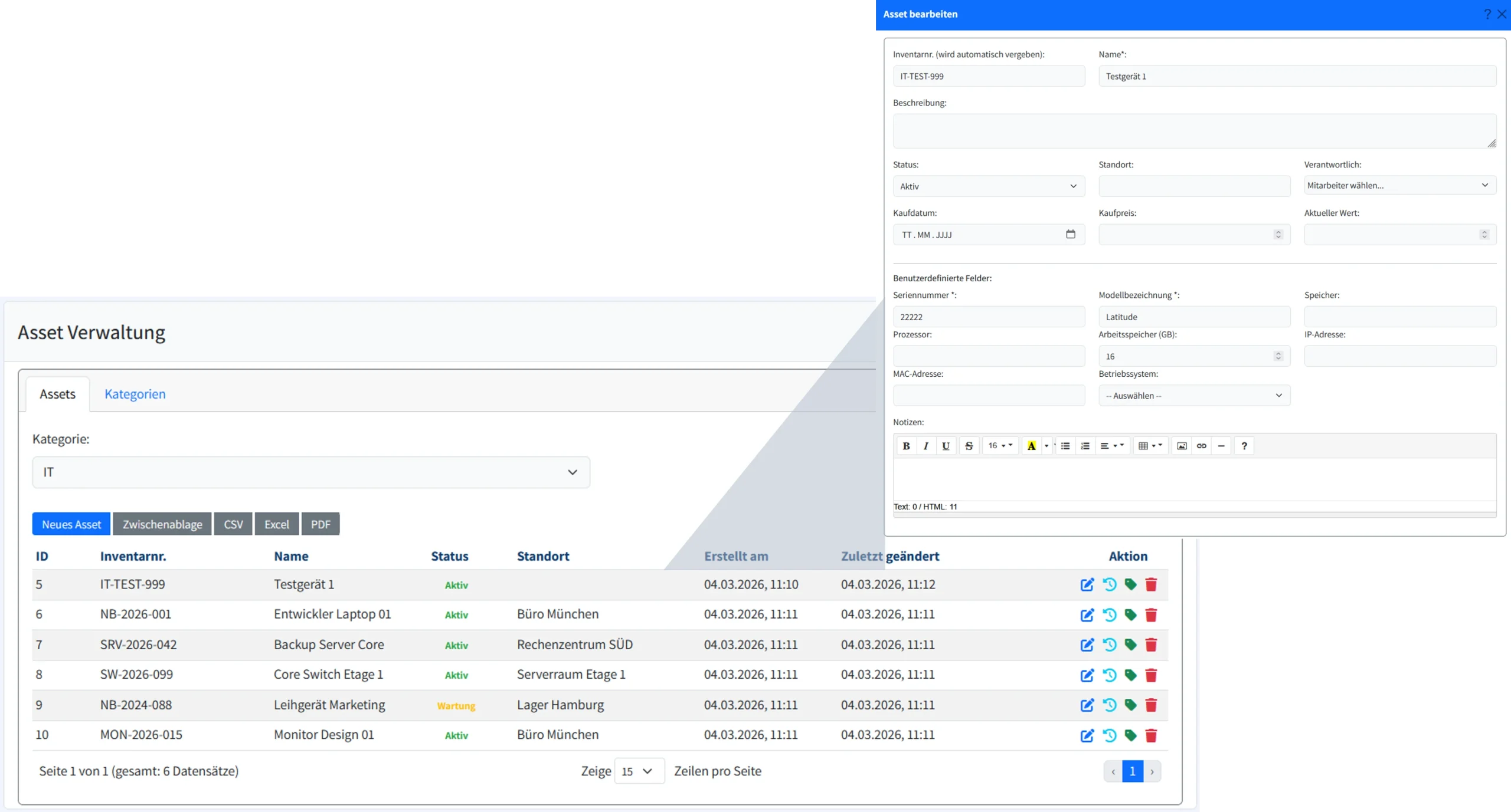 Assets verwalten im EP Enterprise Portal