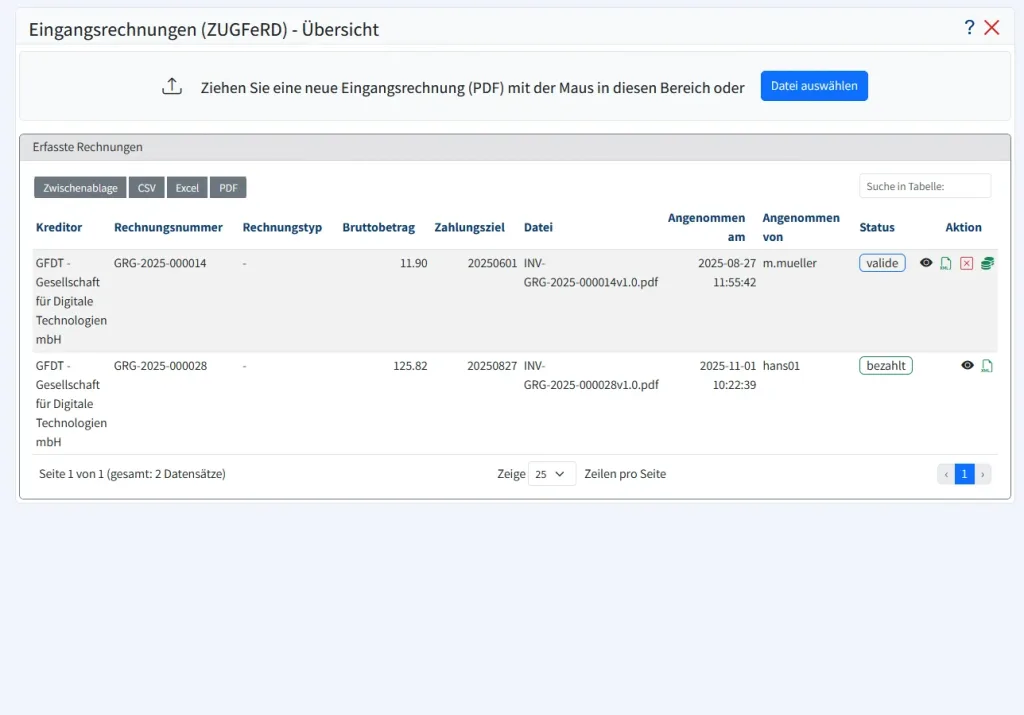 Eingangsrechnungen im EP Enterprise Portal