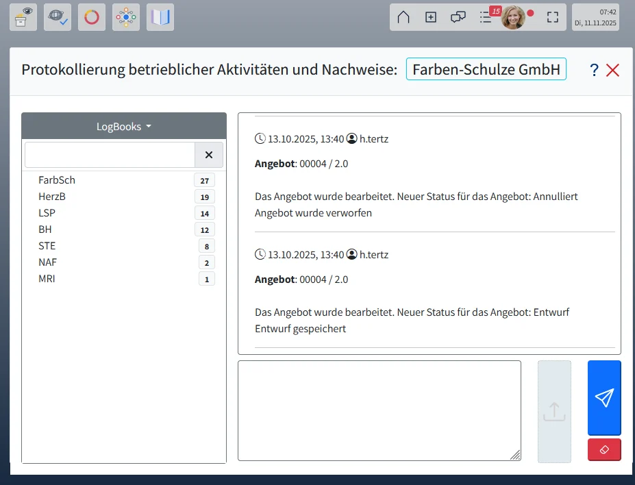 Kundenlogbuch im EP Enterrise Portal