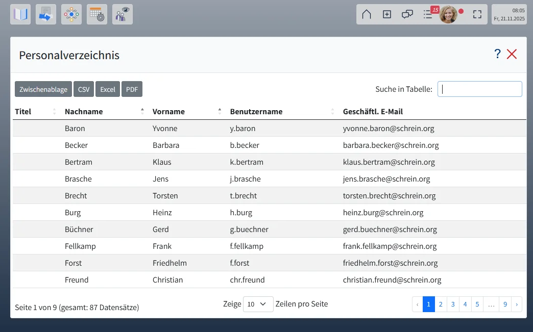 Personalverzeichnis im EP Enterprise Portal