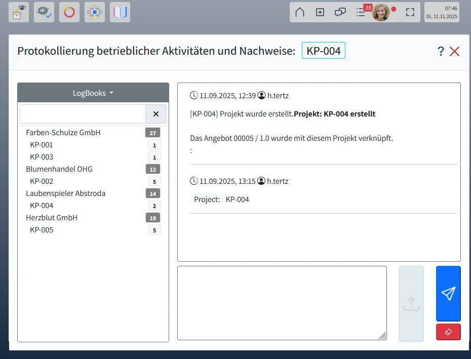 Projektlogbuch im EP Enterprise Portal