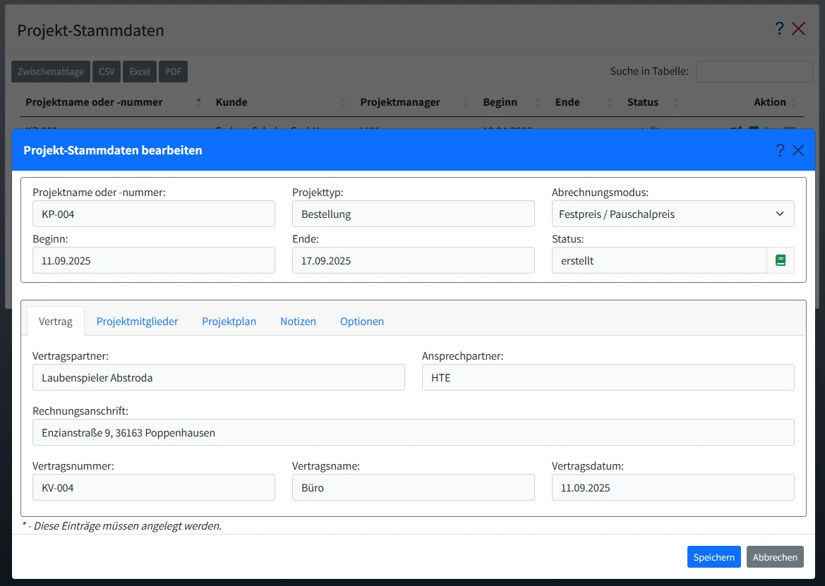 Projektverwaltung im EP Enterprise Portal