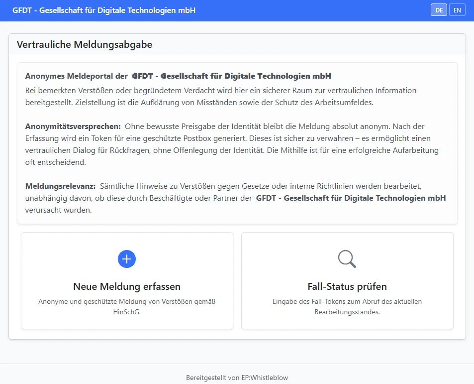 Sondermodule Whistleblow für das Enterprise Portal